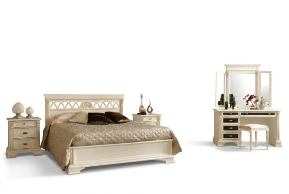Klassisches Bett 2 Nachttische Schlafzimmer Set 3 tlg. Italienische Möbel Massivholz Barock