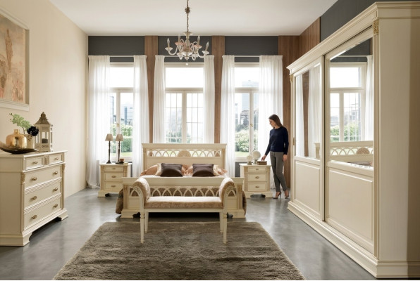 Bett + 2x Nachttisch 3 tlg. Schlafzimmer Set Massivholz Designer Luxus Schlafzimmer Barock