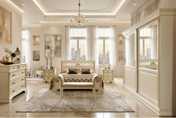 Bett + 2x Nachttisch 3 tlg. Schlafzimmer Set Massivholz Designer Luxus Schlafzimmer Barock