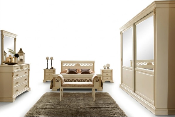Bett + 2x Nachttisch 3 tlg. Schlafzimmer Set Massivholz Designer Luxus Schlafzimmer Barock