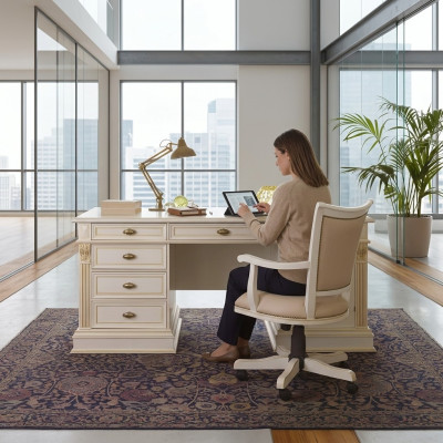 Büroset Schreibtisch Chefsessel Komplett Office Barock Rokoko 2tlg. Set Massivholz