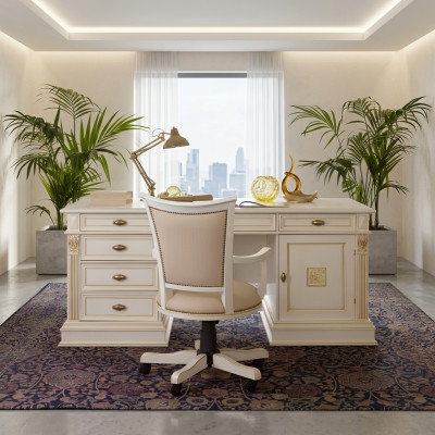 Büroset Schreibtisch Chefsessel Komplett Office Barock Rokoko 2tlg. Set Massivholz