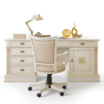 Büroset Schreibtisch Chefsessel Komplett Office Barock Rokoko 2tlg. Set Massivholz