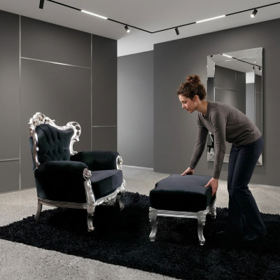 Sessel + Hocker Polster Sessel Design Luxus Massivholz Klassische Barock Rokoko Garnitur