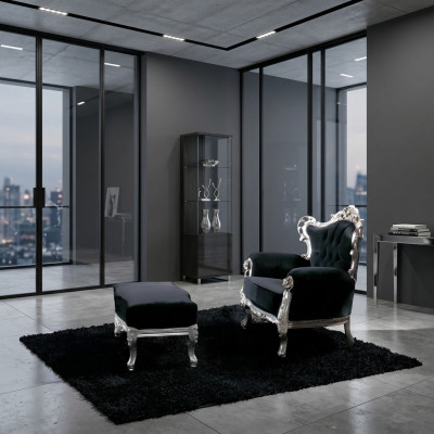 Sessel + Hocker Polster Sessel Design Luxus Massivholz Klassische Barock Rokoko Garnitur
