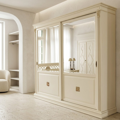 Edler Schrank Luxus Schwebetüren Design Schlaf Zimmer Schränke Kleider Massivholz neu