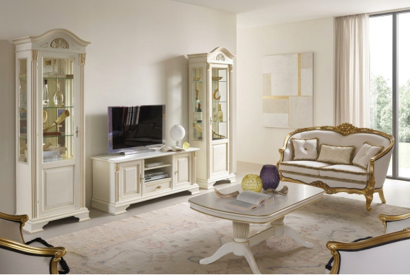 Wohnwand Vitrine Konsole Schrankwand Glasvitrinen Massivholz Wohnzimmer 3tlg