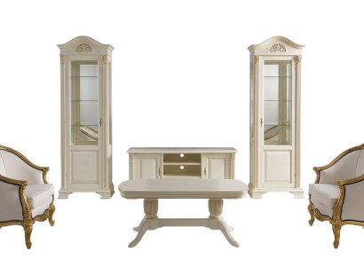 Wohnwand Vitrine Konsole Schrankwand Glasvitrinen Massivholz Wohnzimmer 3tlg