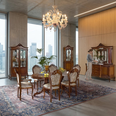 Italienische Barock Möbel Esszimmer 11tlg. Set Tisch Stühle Kommode Massivholz