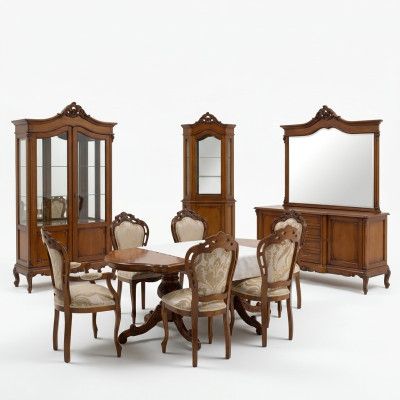 Italienische Barock Möbel Esszimmer 11tlg. Set Tisch Stühle Kommode Massivholz