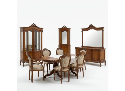 Italienische Barock Möbel Esszimmer 11tlg. Set Tisch Stühle Kommode Massivholz