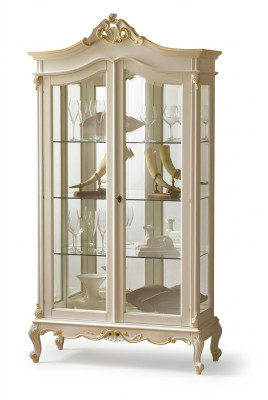 Vitrine Schrank Vitrinen Wohnzimmer Massivholz Schränke Design Barock Rokoko Weiß neu