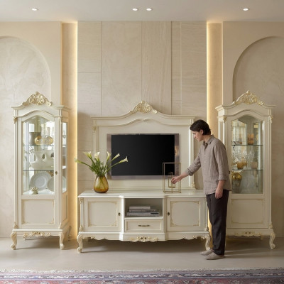 Wohnwand Wohnzimmer Vitrine Sideboard RTV Regal Wände Schrank 4tlg. Massivholz