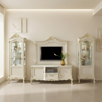 Wohnwand Wohnzimmer Vitrine Sideboard RTV Regal Wände Schrank 4tlg. Massivholz