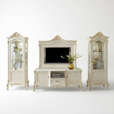 Wohnwand Wohnzimmer Vitrine Sideboard RTV Regal Wände Schrank 4tlg. Massivholz