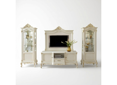 Wohnwand Wohnzimmer Vitrine Sideboard RTV Regal Wände Schrank 4tlg. Massivholz
