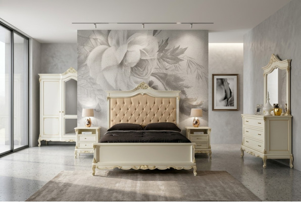 Italienische Barock Stil Möbel Schlafzimmer 5tlg. Set Bett Anrichte Nachttische