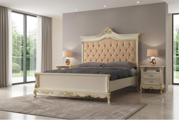 Schlafzimmer Bett mit 2 Nachttische Gruppe Garnitur Set Betten Chesterfield Massivholz