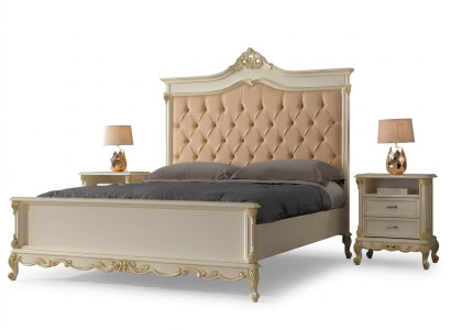 Schlafzimmer Bett mit 2 Nachttische Gruppe Garnitur Set Betten Chesterfield Massivholz
