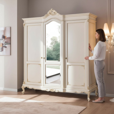 Kleiderschrank Schrank Schlafzimmer Garderobe Massivholz Barock Italienische Möbel neu