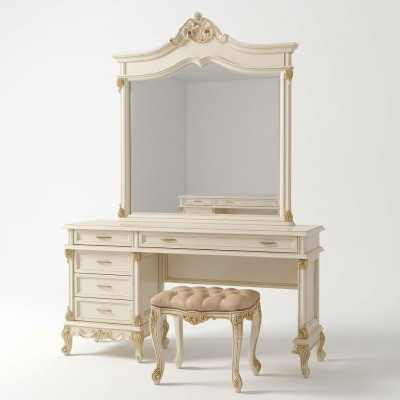 Schminktisch mit Spiegel Luxus Konsole Kommode Schlafzimmer Barock Rokoko Massivholz