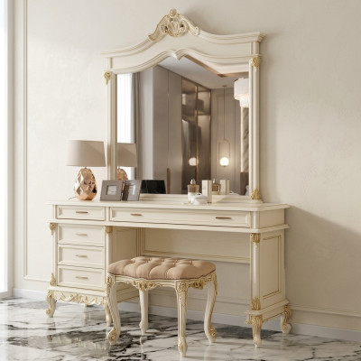 Schminktisch Barock Rokoko Konsolen Tische + Hocker Frisiertisch Make Up Tisch Massivholz