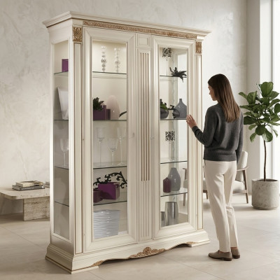 Vitrine Glas Schrank Wohnzimmer Schaufenster 2tlg.Vitrinen Barock Rokoko Italien Massivholz