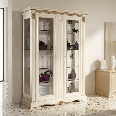 Vitrine Glas Schrank Wohnzimmer Schaufenster 2tlg.Vitrinen Barock Rokoko Italien Massivholz