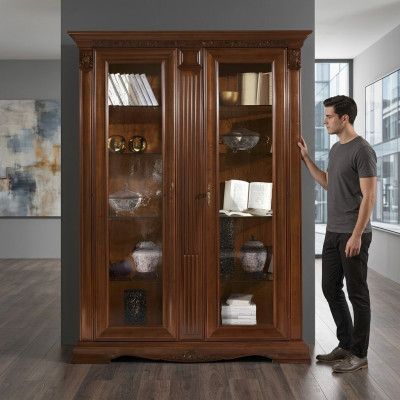 Vitrine Glas Schrank Wohnzimmer Schaufenster 2türige Vitrinen Barock Rokoko Massivholz