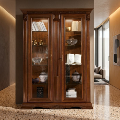 Vitrine Glas Schrank Wohnzimmer Schaufenster 2türige Vitrinen Barock Rokoko Massivholz