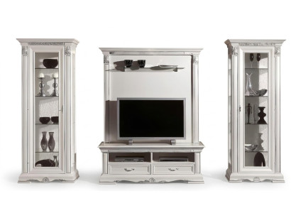 Klassische Wohn Wand Wohnzimmer Vitrine Sideboard RTV Regal Wände Schrank 4tlg. Massivholz