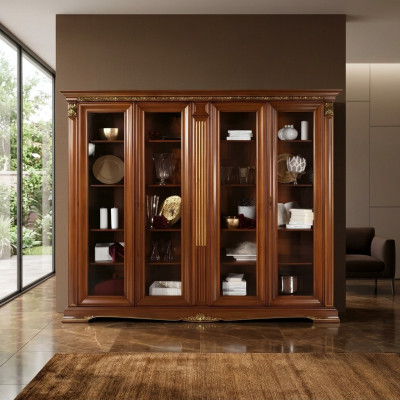 Vitrine Glas Wandschrank Vitrinen Regal Barock Rokoko Italienische Stil Möbel Massivholz