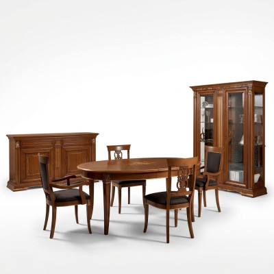 Esszimmer Komplett Tisch Anrichte 4x Stuhl Set Vitrine Barock 7tlg. Massivholz