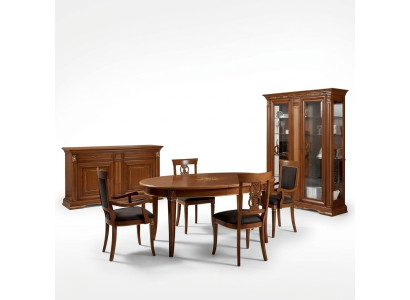 Esszimmer Komplett Tisch Anrichte 4x Stuhl Set Vitrine Barock 7tlg. Massivholz