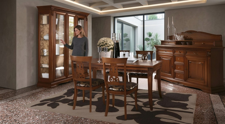 Esszimmer Komplett Tisch Anrichte 4x Stuhl Set Vitrine Barock Massivholz