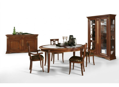 Esszimmer Garnitur Massivholz Barock Rokoko Tisch 4x Stühle Vitrine Kommode
