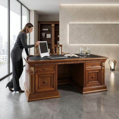 Schreibtisch Büro Tisch Klassischer Designer Office Tische Barock Rokoko Massivholz