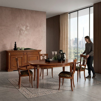 Klassisches Esszimmer Set Ovaler Tisch 4 Stühle Sessel Gruppe Garnitur Set Neu Massivholz