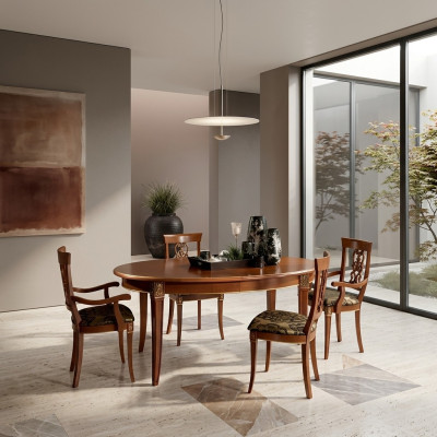 Klassisches Esszimmer Set Ovaler Tisch 4 Stühle Sessel Gruppe Garnitur Set Neu Massivholz