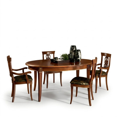 Klassisches Esszimmer Set Ovaler Tisch 4 Stühle Sessel Gruppe Garnitur Set Neu Massivholz