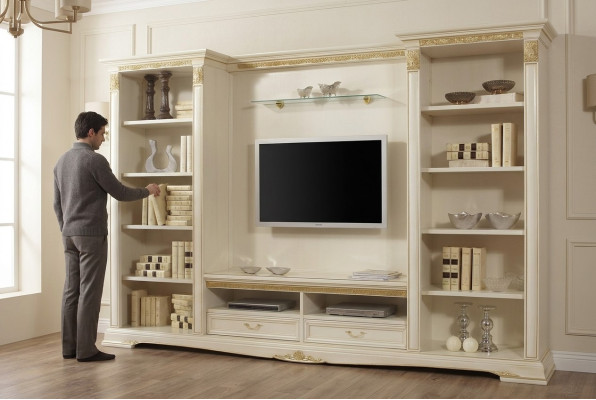 Wohnwand TV-Wand Massivholz Stil Klassische Italienische Wohnzimmer Möbel