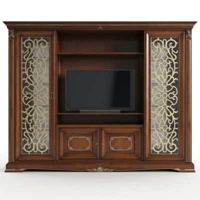 Designer Wohnzimmer TV Anbauwand Medienwand Fernsehwand Fernsehschrank Wohnwand Massivholz