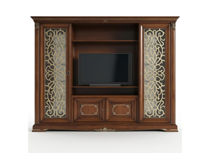 Designer Wohnzimmer TV Anbauwand Medienwand Fernsehwand Fernsehschrank Wohnwand Massivholz