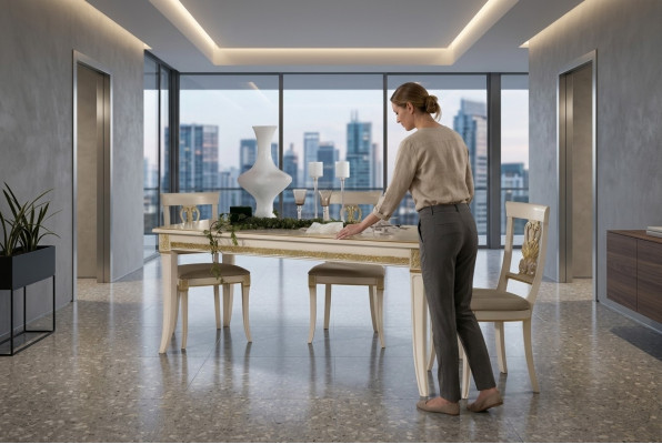 Klassischer Esstisch Tisch Massivholz Esszimmer Garnitur + 4x Stuhl Set Stühle Barock