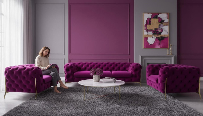 Designer Chesterfield Sofagarnitur Sofa Couch Polster Set in Samt 3+2+1 Sitzer