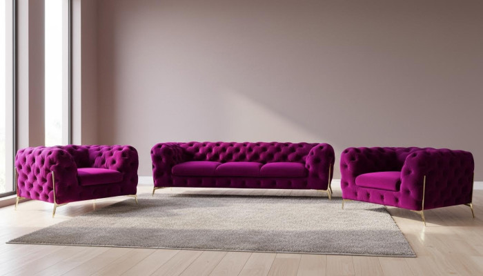 Designer Chesterfield Sofagarnitur Sofa Couch Polster Set in Samt 3+2+1 Sitzer