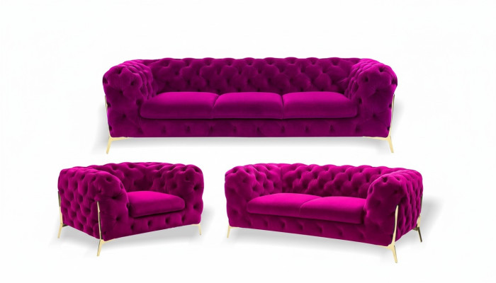 Designer Chesterfield Sofagarnitur Sofa Couch Polster Set in Samt 3+2+1 Sitzer
