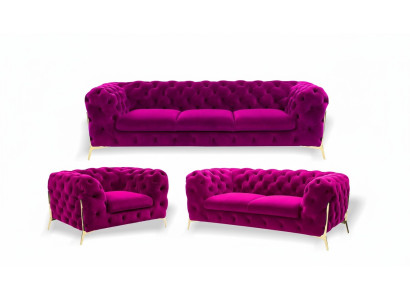 Designer Chesterfield Sofagarnitur Sofa Couch Polster Set in Samt 3+2+1 Sitzer