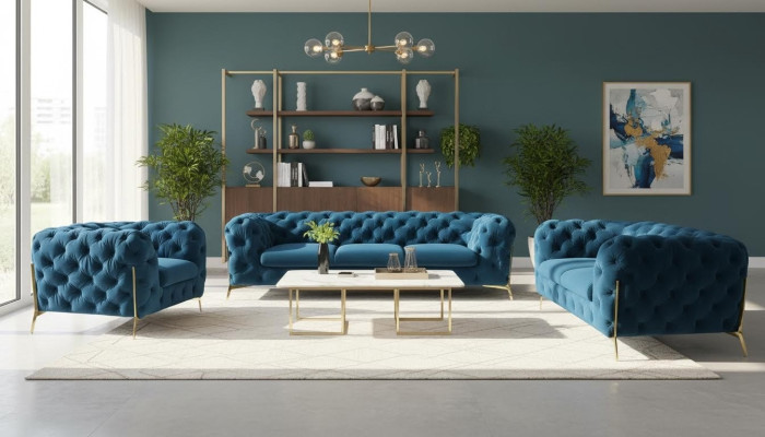 Luxus Chesterfield Polster Sofagarnitur in Samt 3+2 Sitzer Couch Set Garnitur