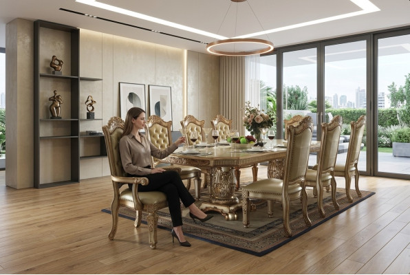 Königliche 7tlg. Esszimmer Garnitur Esstisch 6x Stühle Barock Rokoko Stil